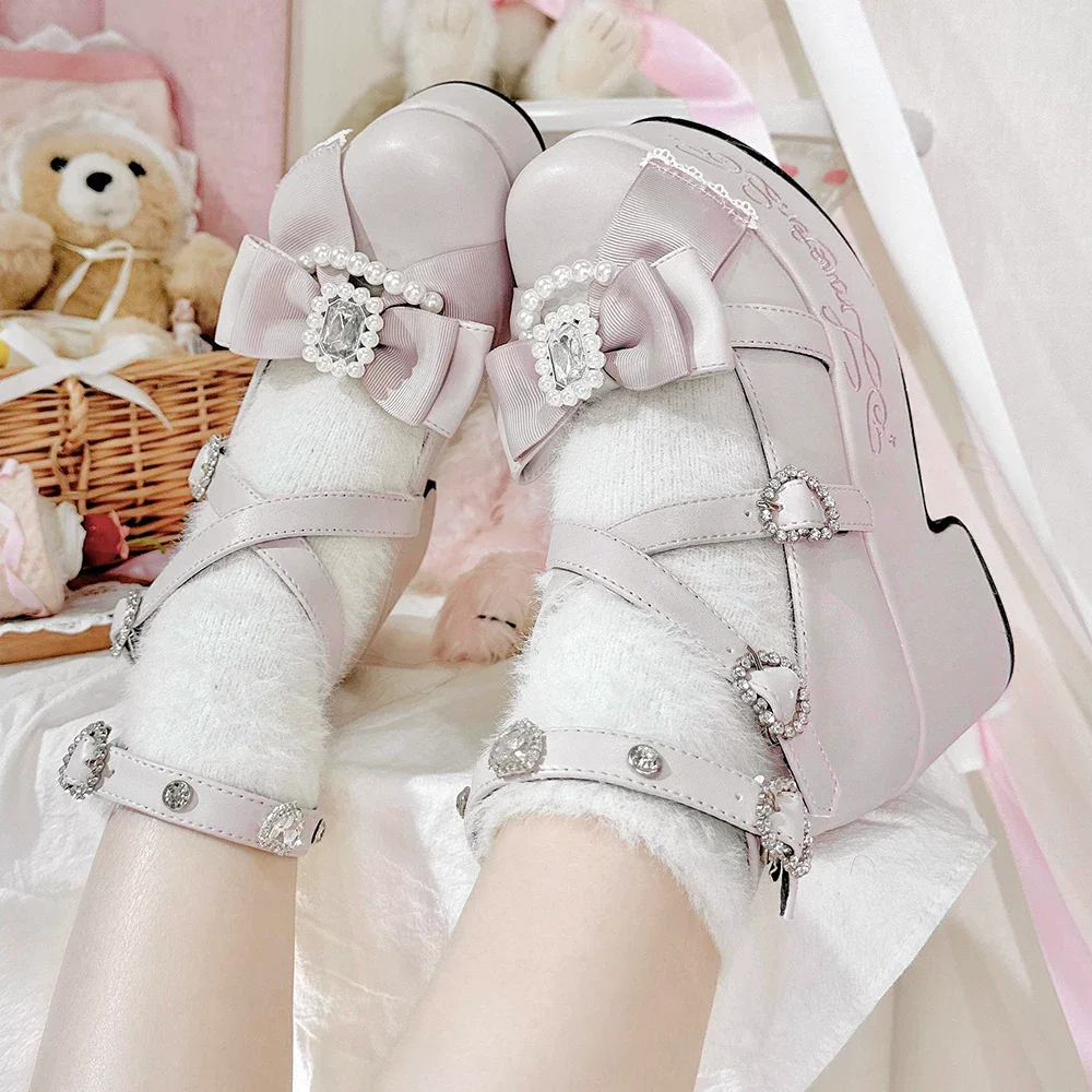 Japanese Mine Series Round Drill Buckle JK Patent Leather Shoes Student Mass-Produced Platform High Heels Uniform Women's Shoes