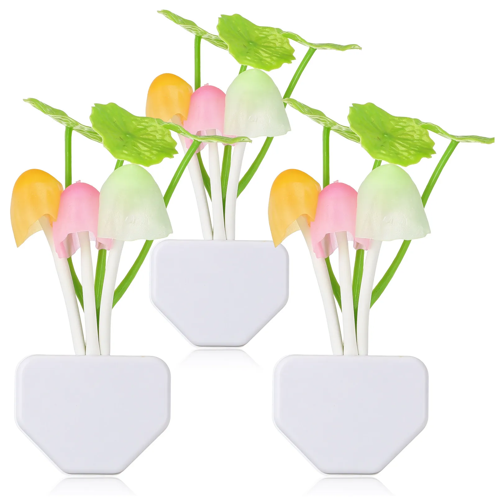 3Pcs Warm White LED Mushroom Night Lights Plug in Sensor Night Light for Bedroom Nursery Decor Eye-Caring Non-Flickering Mini