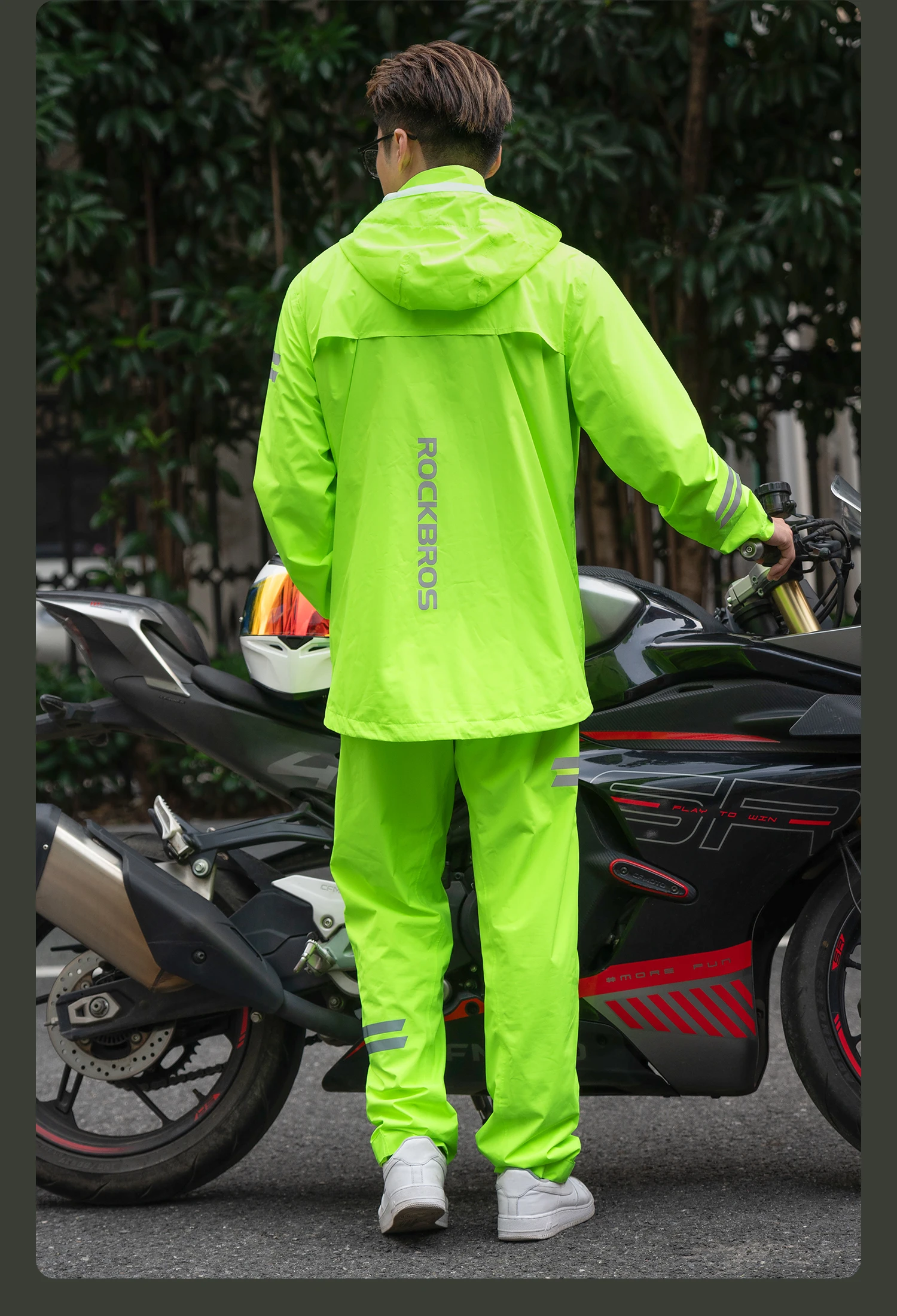 ROCKBROS Fahrrad-Regenmantel Allwetter Stark Regenfest Atmungsaktive Regenbekleidung Outdoor Leichter Packbarer Regenmantel-Set – Detail 14