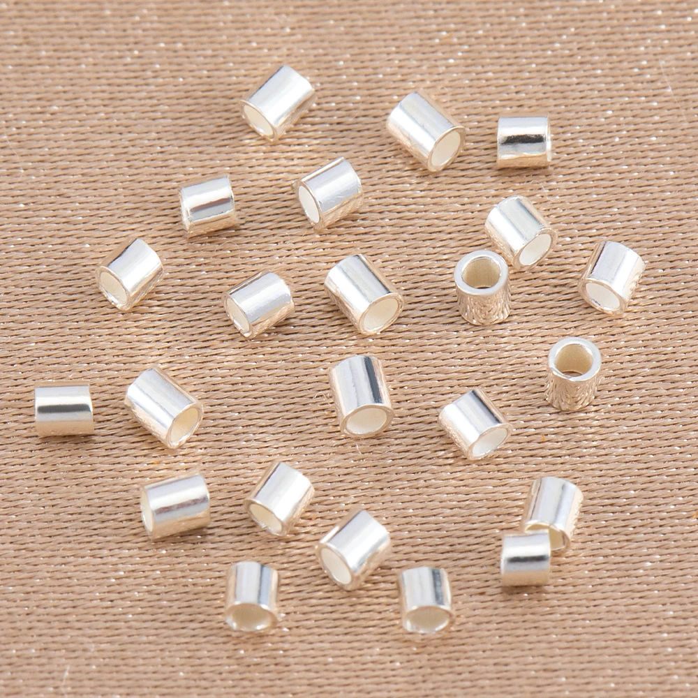 20pcs 925 Sterling Silver Crimp End Beads 1.5mm 2mm 2.5mm Crimps End Beads for DIY Necklace Bracelet Jewelry Making Findings