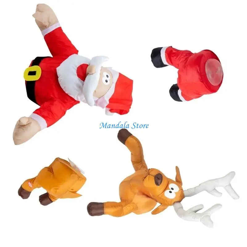

U2JC Crashing Reindeer Animated Christmas Santa/Reindeer Brokes Out from Window Hilarious Xmases Gift Christmas Decorations