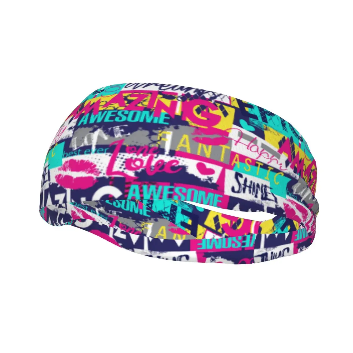 

Abstract Slogan And Grunge Elements Elastic Hair Band Yoga Headband Makeup Hair Hoop Headwrap