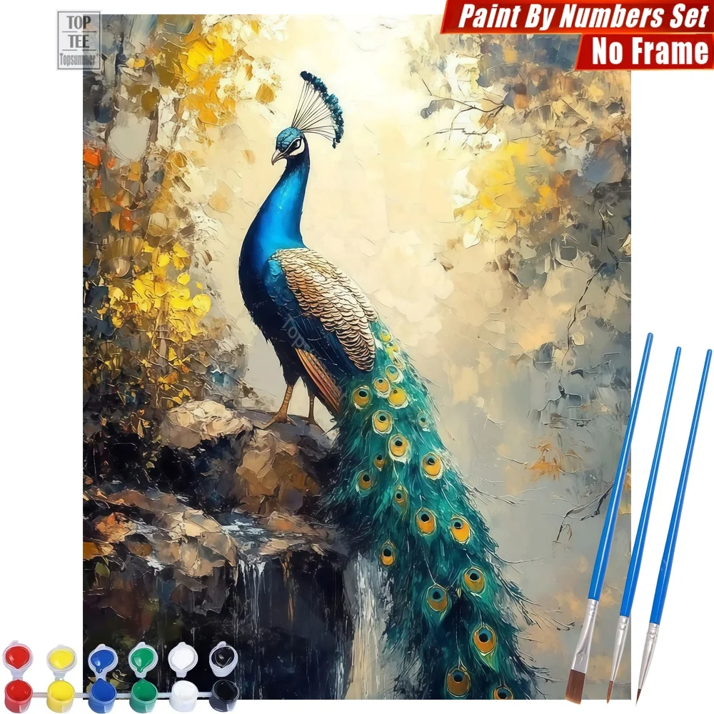 

peacock rocks autumn Painting By Numbers Kit - peacock bird autumn Canvas Wall Art Easter Gift For Colleague