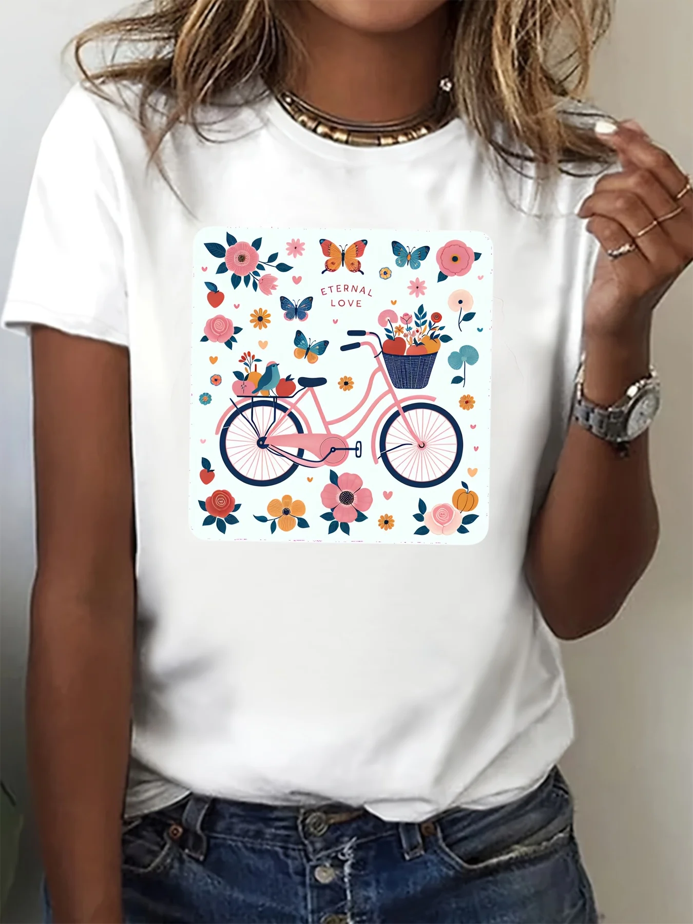 

Women's Graphic Letter Print Crew Neck T-shirt - Cute Short Sleeve Top for Spring and Fall