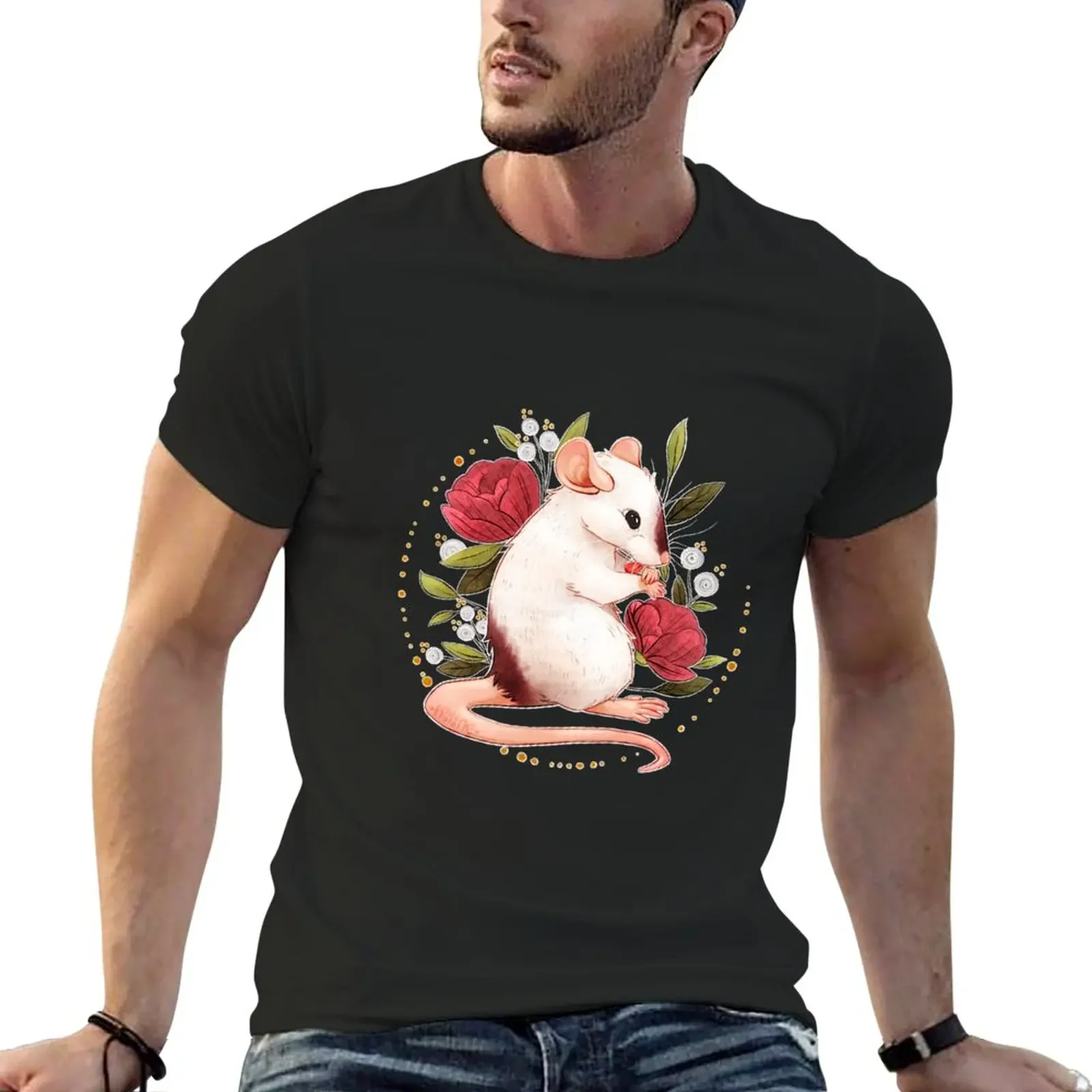 Rat Peonies T-Shirt cute clothes Blouse clothes for men