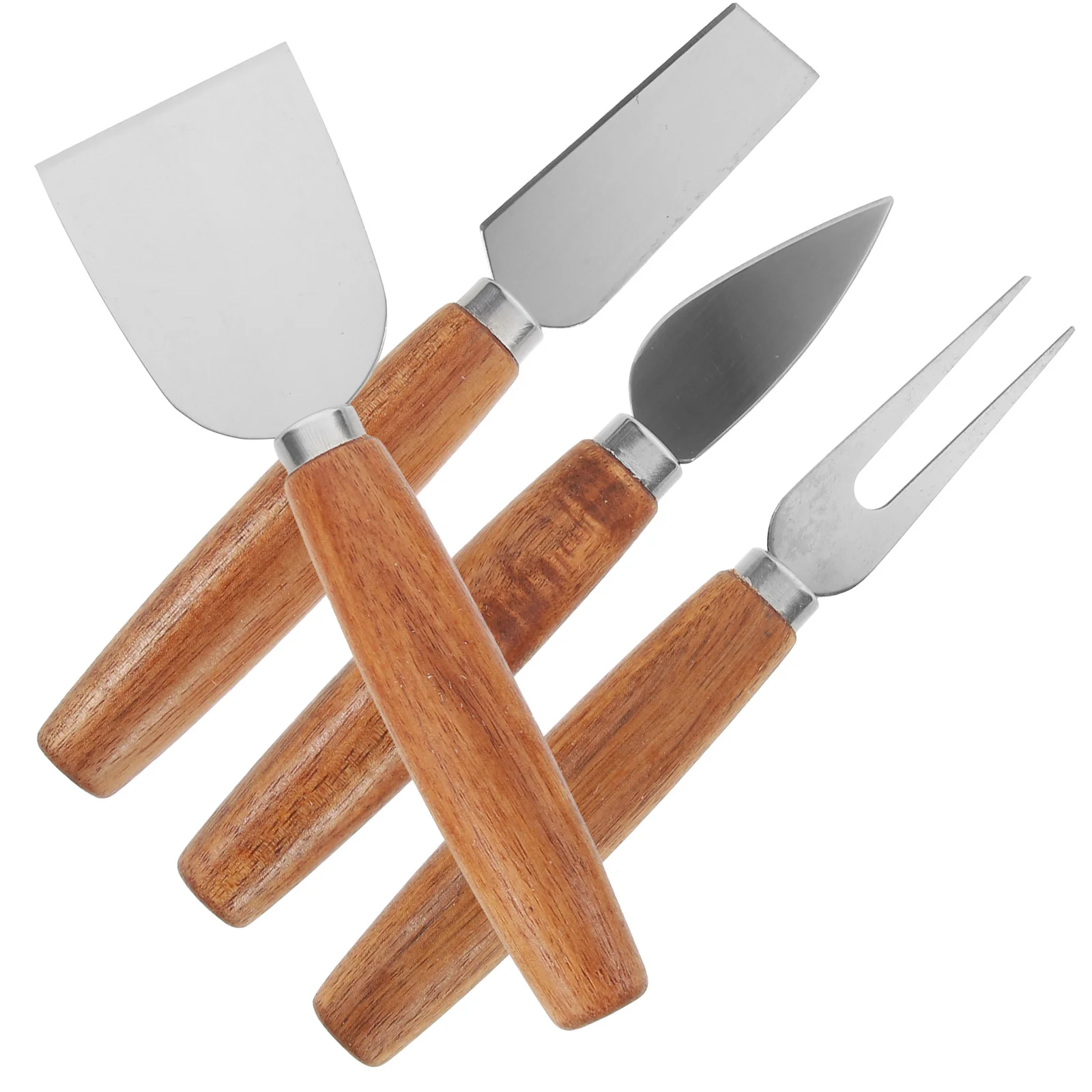 

4pcs Stainless Steel Cheese Set Wooden Handle Smooth Blades For Cream Butter Cake Slicer Kitchen Essentials Charcuterie Board