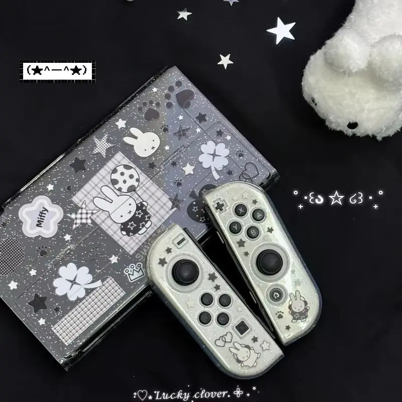 

Новый защитный чехол Miffy для Nintendo Switch Oled Ns2 Lite, чехол с блестящей ручкой, прозрачный, черный, белый, подарок, в наличии