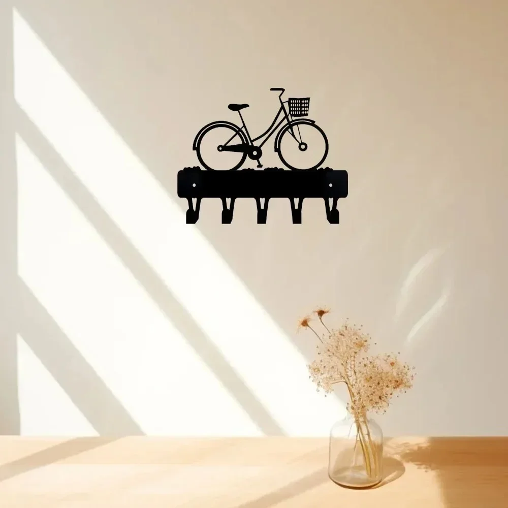 CIFBUY Cute Bike Shape Wall Hanger, Girls Bicycle Key & Towel Rack, Wall Mounted Hook with Basket for Home Scene Decor