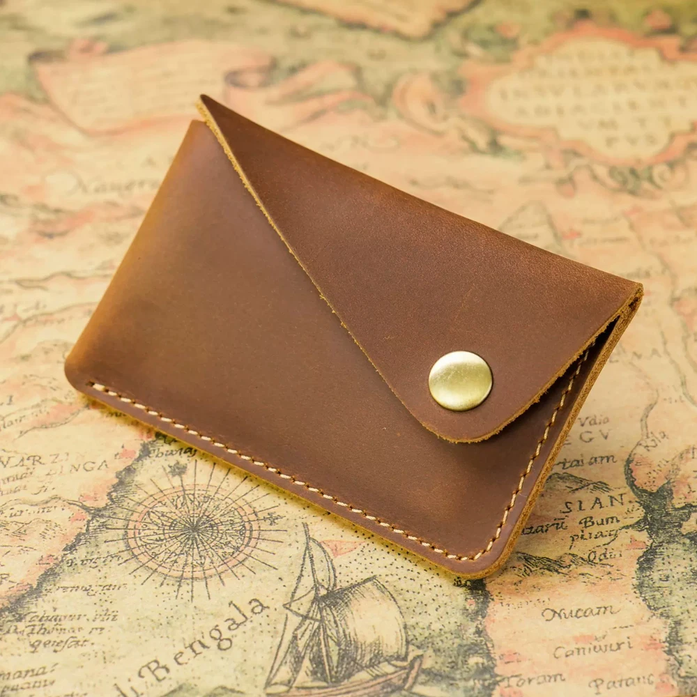 Vintage Leather Snap Button Closure Card Holder Protector Organizer Travel Wallet Cardholder