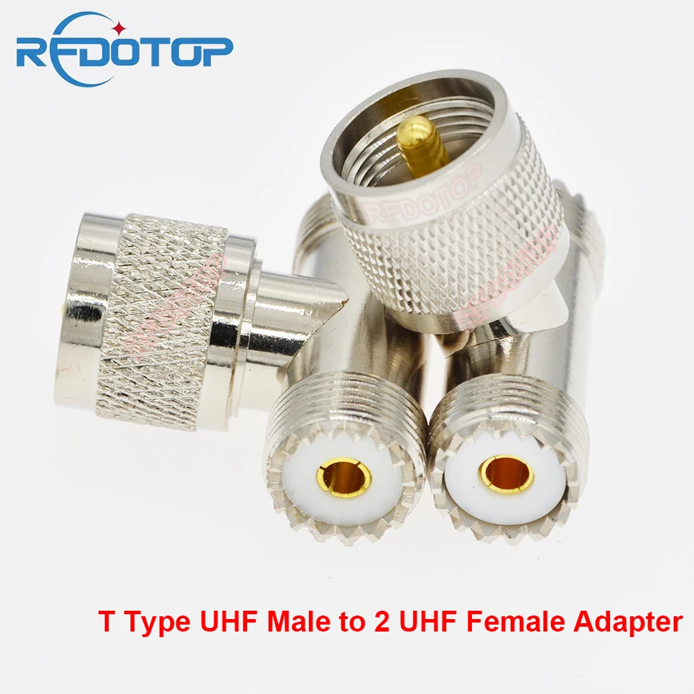 50PCS T Type UHF Male Plug to Dual SL16 UHF SO-239 PL-259 Female Connector for Radio Antenna SO239-J to 2*UHF-K RF Coax Adapter