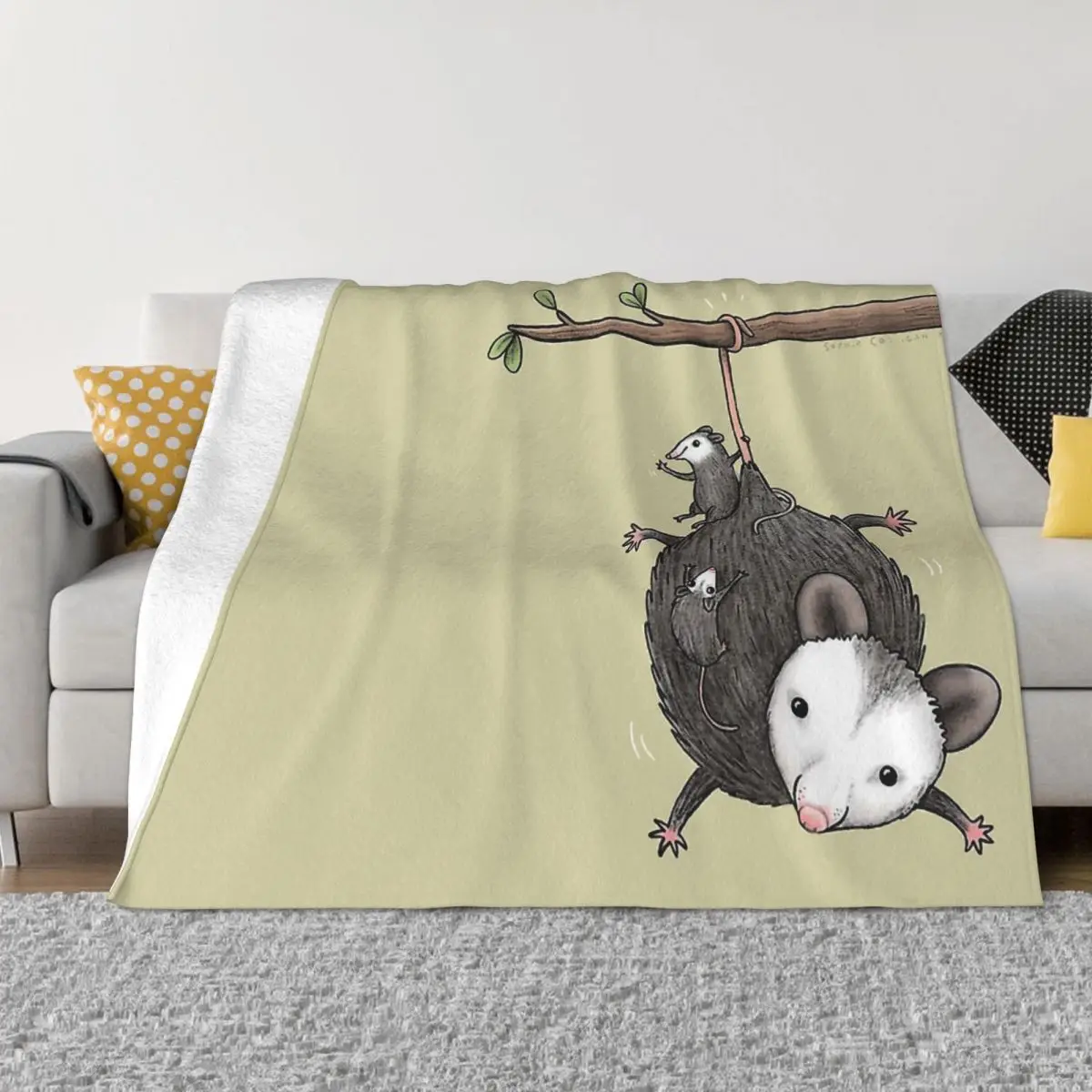 Possum Didelphinae Mouse Blanket Flannel Opossums Family Cozy Soft FLeece Bedspread