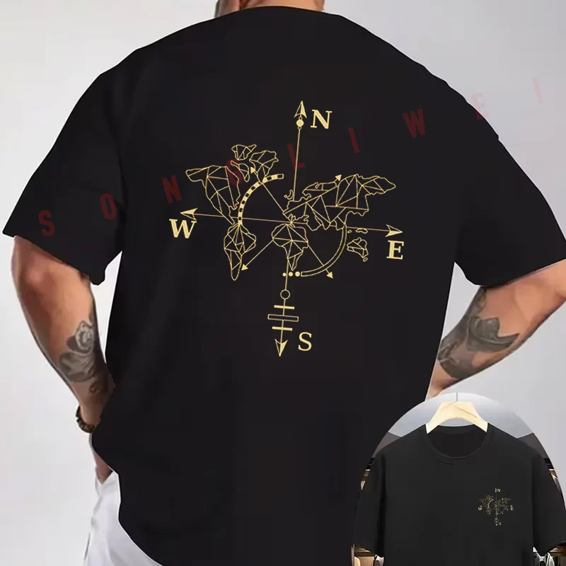 Creative Pattern Design Motorcycle T-Shirt Double-Sided Print Men's Summer Short Sleeve Round Neck Casual Tops