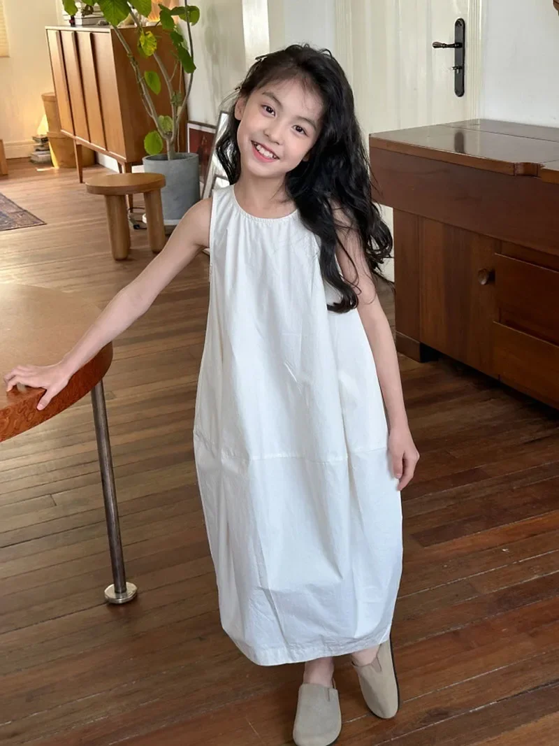 Solid White Girls Casual Dresses Korea Style Long Dress For Girls 1-6 Years Kids Girls Dresses