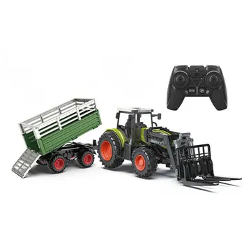 1:16 RC Tractor Remote Control Car Farm Agricultural RC Trailer with LED Rake Dump Trailer Electronic RC Farmer Truck for Children