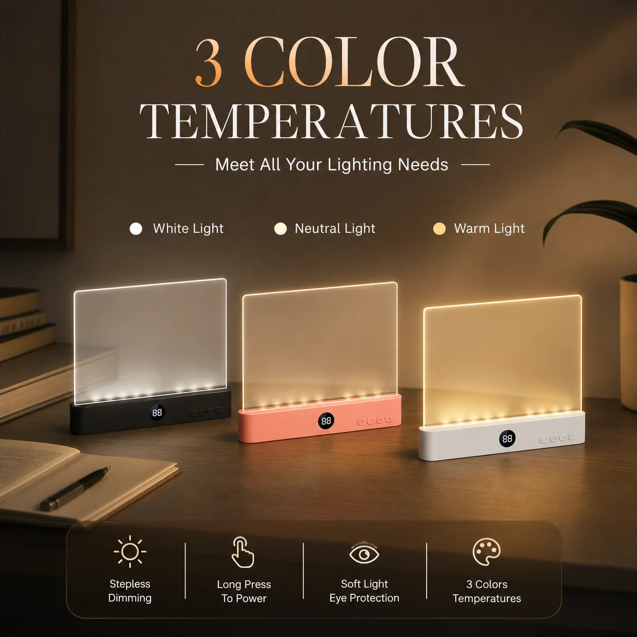 WWPPU LED Flat Panel Book Light 1-99M Timer Screen 2-in-1 Night Light 3 Colors Stepless Dimmable Rechargeable Reading Lamp - AliExpress 39