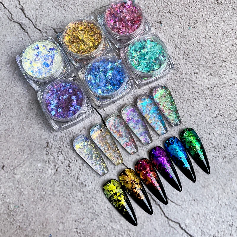 Colorful Nail Powder 0.3g/Box Flake Nail Art Sequins Glitter Shiny Nail Decoration Sparkling Brocade Powder for Manicure Pigment