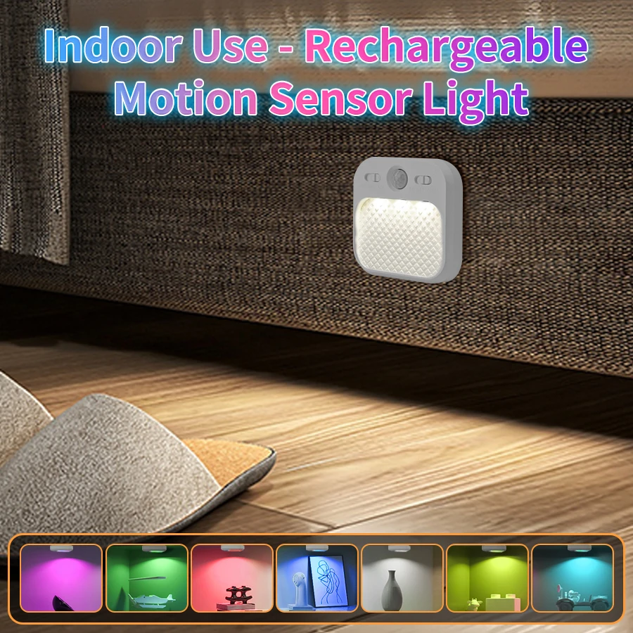 1-4 Pack Led Night Light with Motion Sensor Rechargeable Magnet Dimmable White RGB Wireless Wall Lamp for Stairs Cabinet Hallway