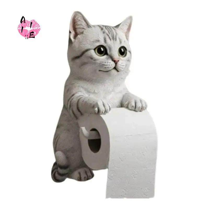 A11E-Adorable Cats Shapeds Wall Mounted Toilet Holder Organizers For Bathroom Space Saving Resin Design Easy Installation