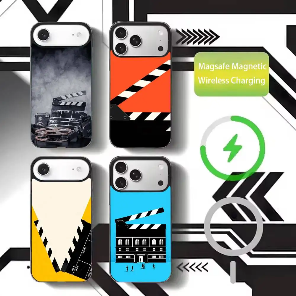 

Чехол для телефона в стиле кинохлопушки для iPhone 17, 16, 15, 14, 13, 12, 11 Plus, Pro Max, магнитный, для беспроводной зарядки MagSafe