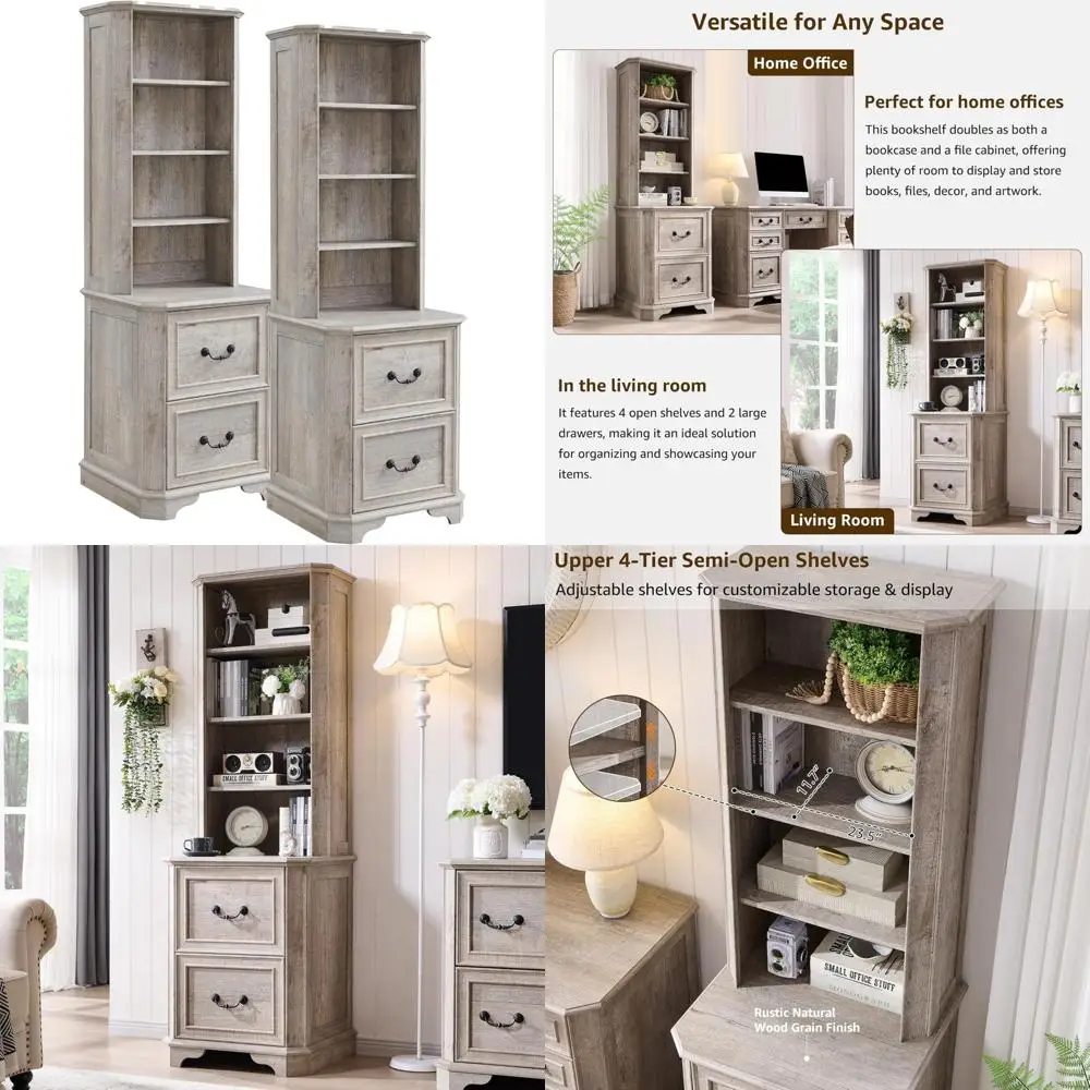 pair of 6-tier bookcases with dual file drawers, 72