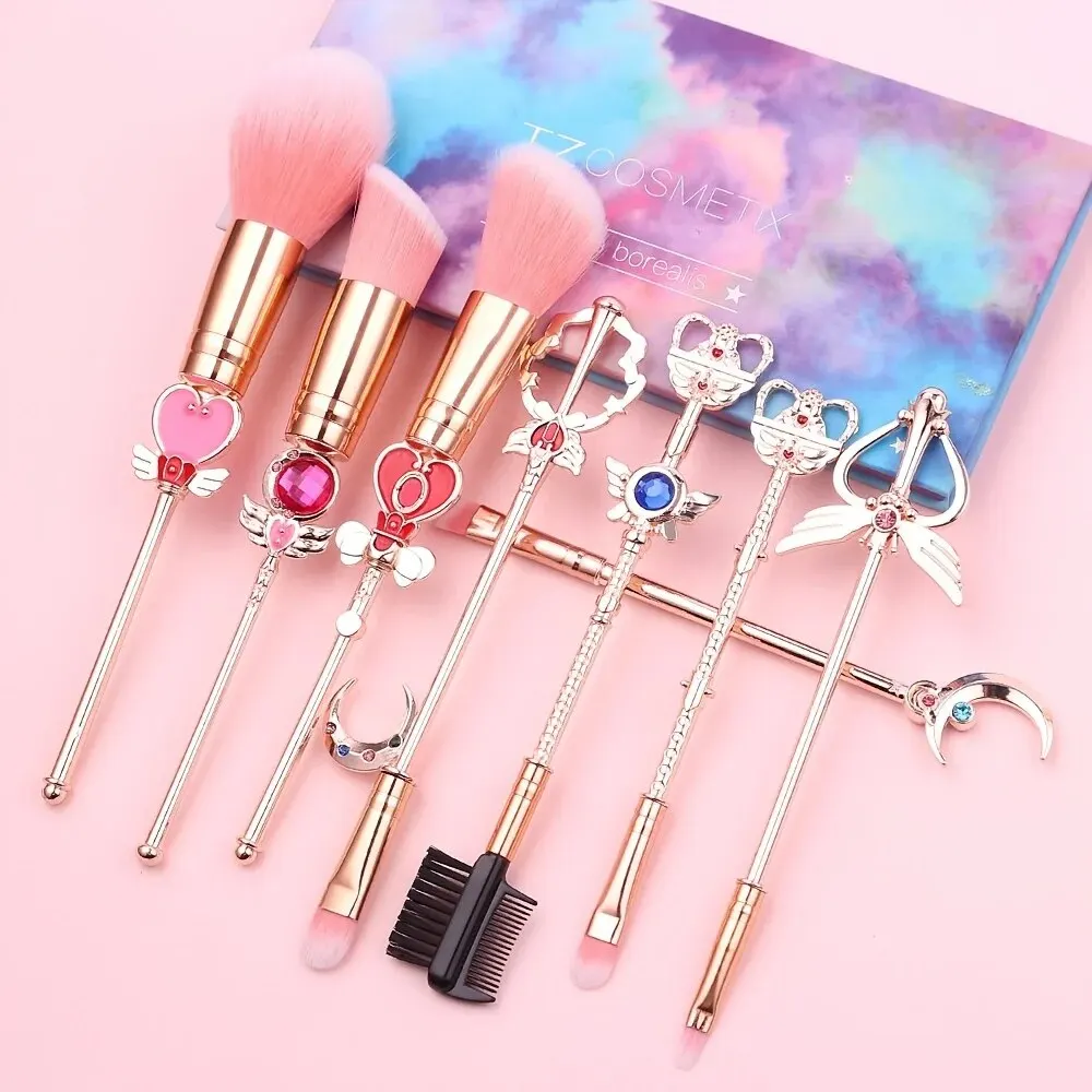 8 Pcs Makeup Brush Set with Cute Pink Pouch Cute Anime Makeup Brush Set Pink Makeup Brushes Set Professional Cosmetic Tool Kit