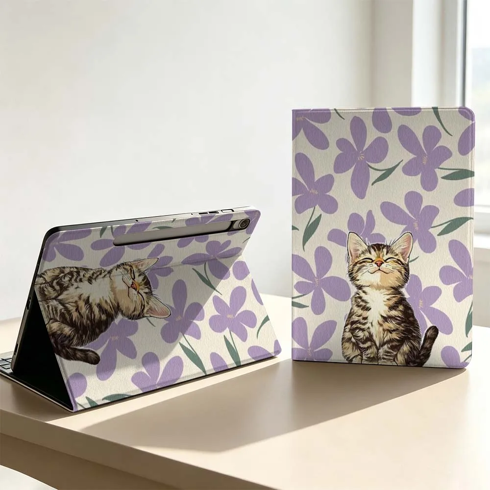Capa de Tablet com Padrão de Gatinho Fofo e Suporte para Caneta para Samsung Galaxy Tab S11 S10 S9 S8 S7 S6 A9 A8 A11 Lite FE Plus