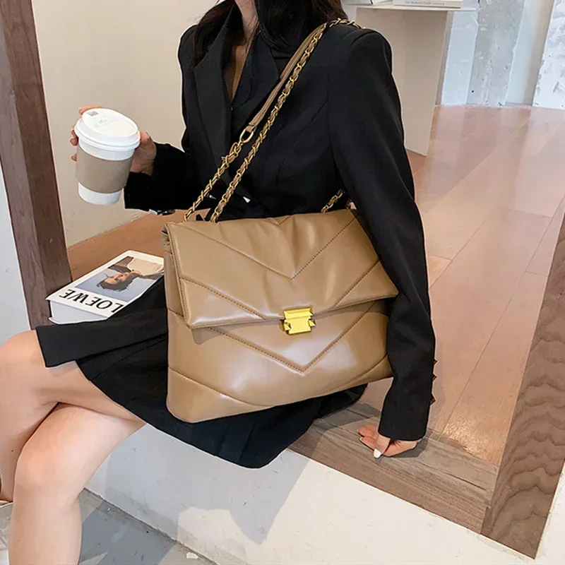 High Capacity PU Leather Women Shoulder Crossbody Bags 2021 New Chain Vintage Handbags Ladies Casual Totes Female Purses