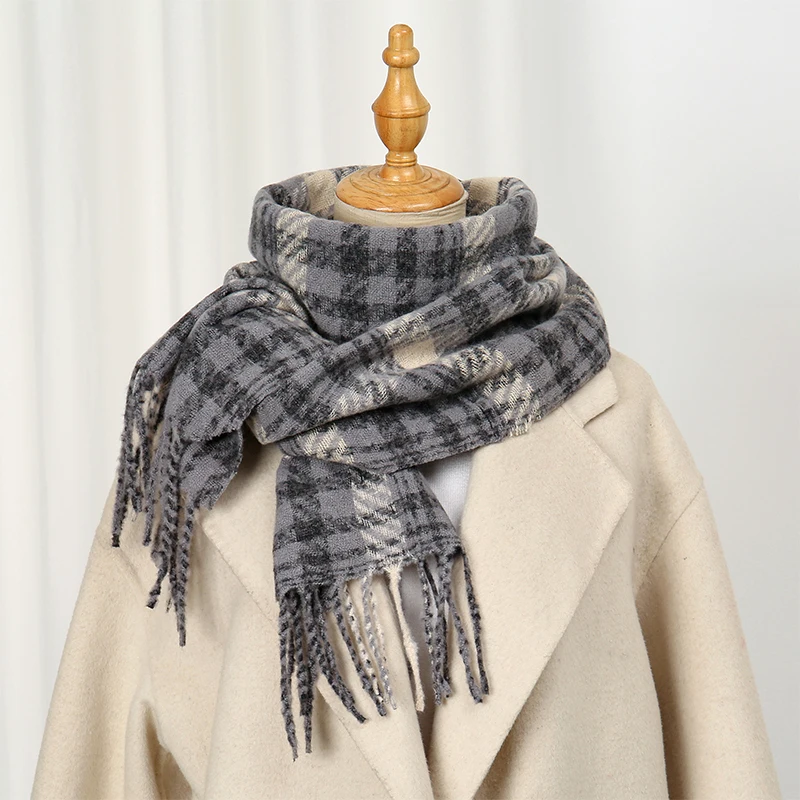 

Luxury Plaid Women Scarf Imitation Cashmere Shawl Winter Thick Warm Neckerchief Foulard Echarpe Wrap Designer Unisexe
