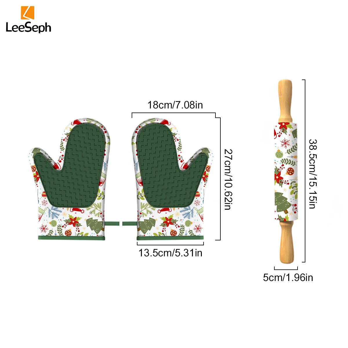 Zestaw do pieczenia Leeseph Christmas Baking Set, 2- świąteczne rękawice kuchenne i świąteczny wałek do ciastek, idealny do robienia świątecznych