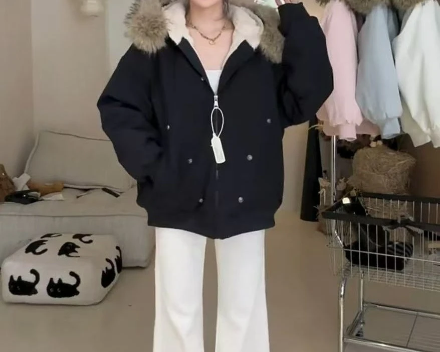 

Tooling Lazy Wind Padded Parker Women's 2026 New Padded Jacket Sweater Collar Hooded Winter Thick Jacket