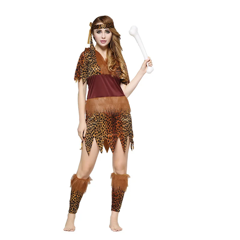 Adult Women's Wild Man loween Cosplay Costume Leopard Print Performance Clothes Role-plang Masquerade Ball Outfit