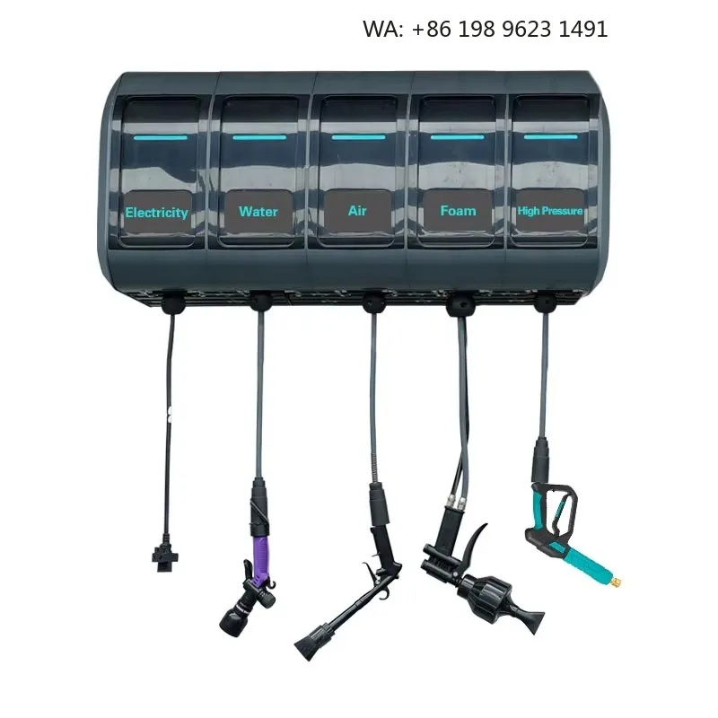 5 in 1 Integrated High-Pressure Commercial Car Wash Station Equipment Water Air  Foam Integrated Hose Reel System