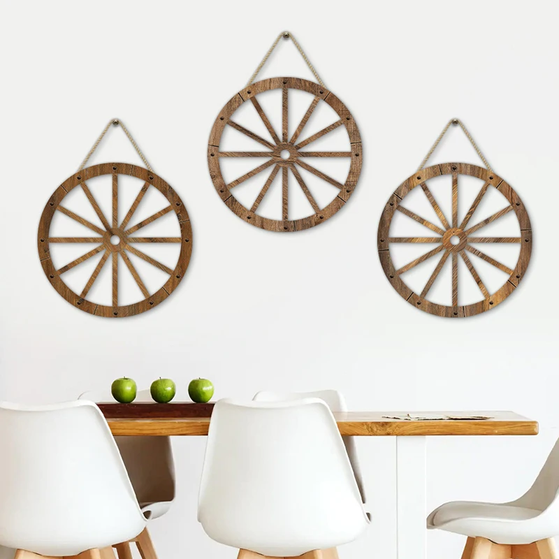 Wood Wagons Wheel Decorative Wooden Wheels Old Western Style Wagon Wheels Decor Vintage Rustic Wall Hanging Wood Cartwheel