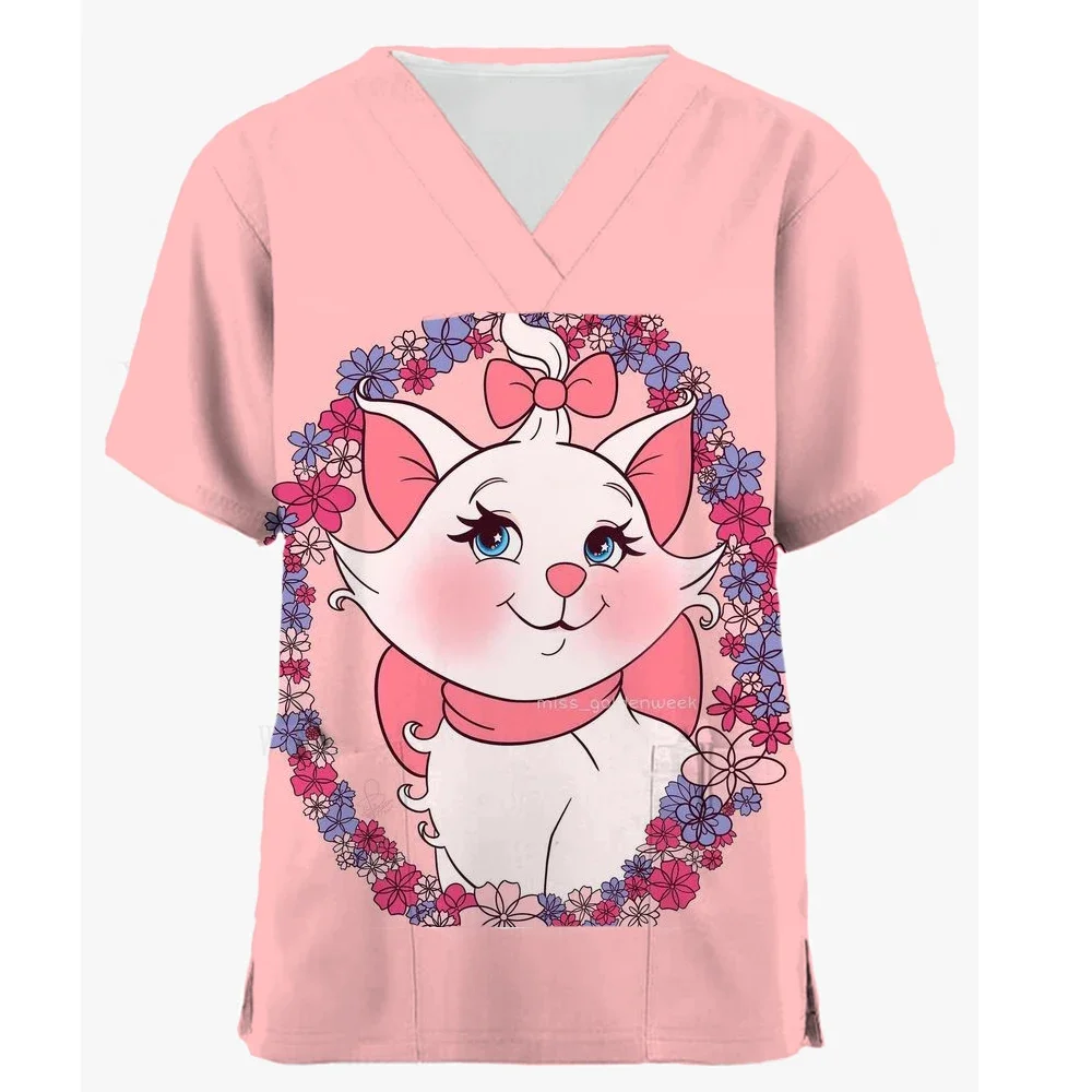 Cool Disney Mary Cat Print Nursing Medical Operating Room Doctor Disney  Uniform Pet Hospital Tops Scrubs Short-sleeved Top