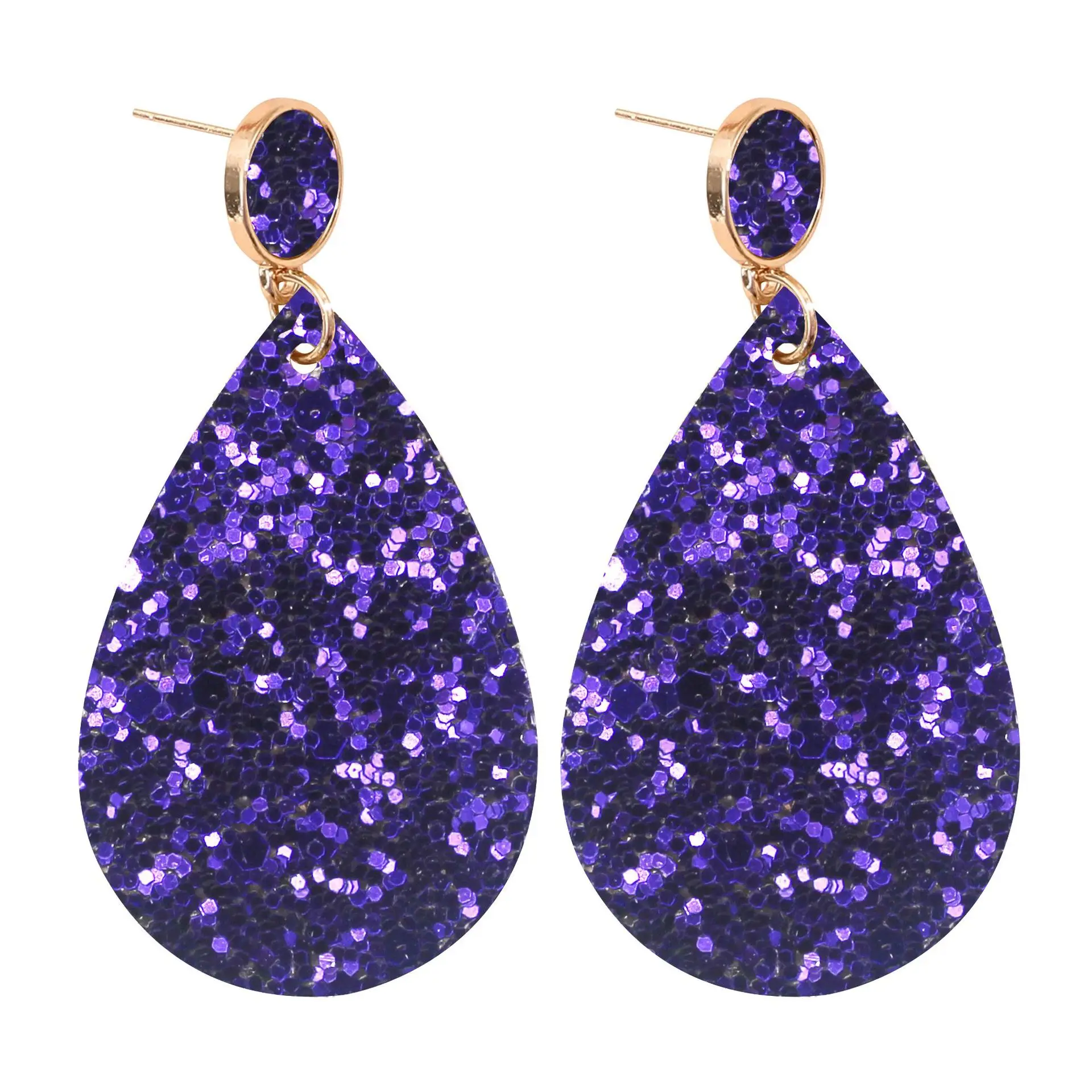 Glitter Faux Leather Teardrop Dangle Earrings for Women Fashion Chic Jewelry Wholesale