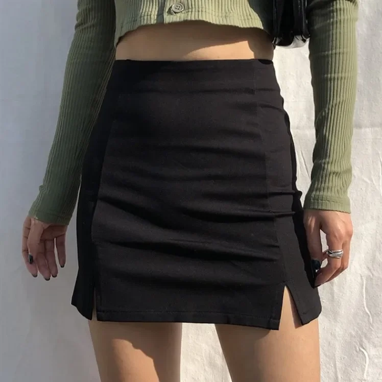 Skirts Women Black Split Office Ladies   High Waist Elegant Slim Mini Skirt Student Trendy Simple