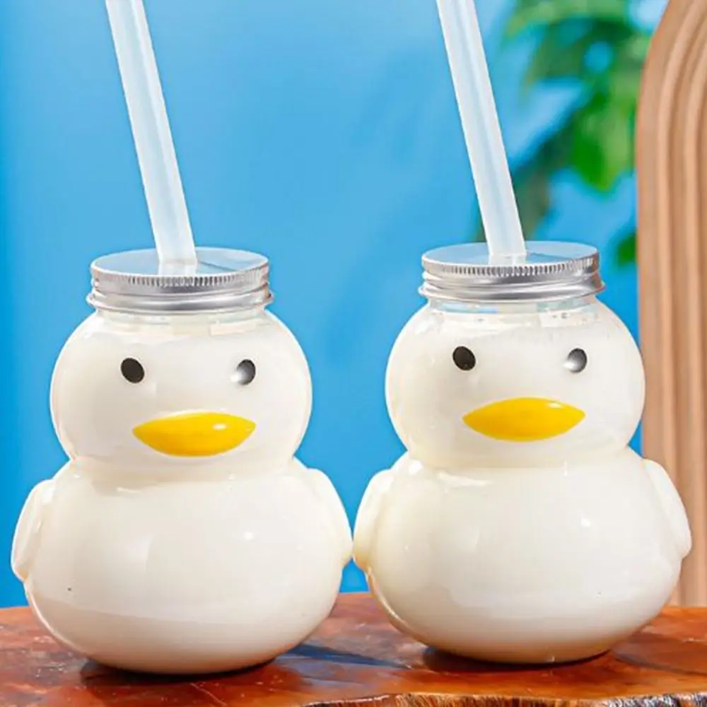 PET Plastic Cartoon Milk Tea Bottle Transparent Thickened Duck Water Bottle Empty 500ml Milk Tea Juice Cup Couple Christmas Gift