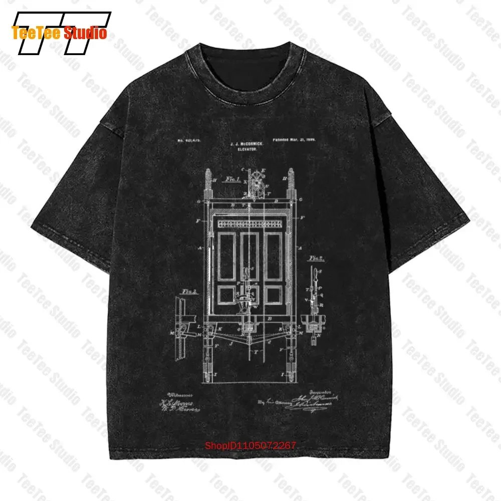 Elevator Industrial Elevator Blueprint Mechanical Vintage Oversized T-Shirt XI04