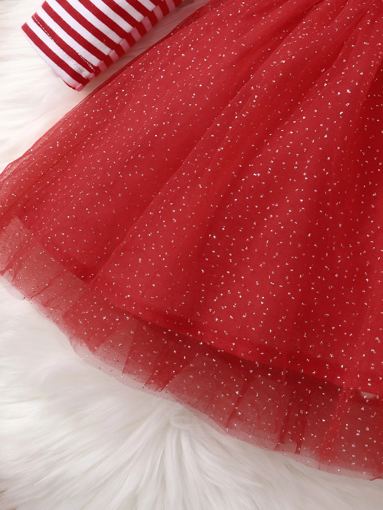 Baby Girl Autumn/winter Red Striped Christmas Deer Mesh Long Sleeved Dress