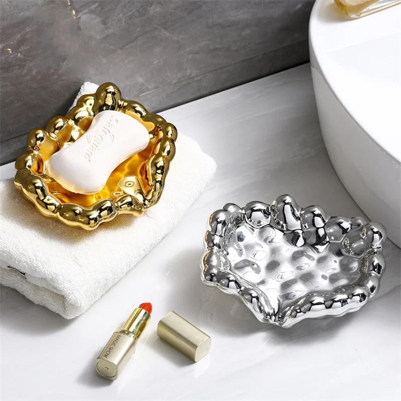 

Cloud Drain Soap Box Toilet High end Creative Non punching Electroplated Soap Box Fairy Soap Plate Minimalist