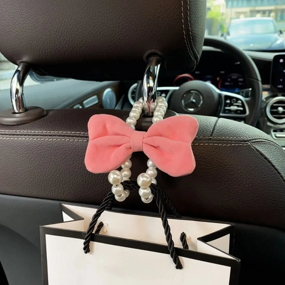 Bowknot Bow Car Hook Elegant Alloy Pearl Car Organizer Clip Car Seat Back Hanger Durable Adorable Bow Knot Car Hook Car Styling