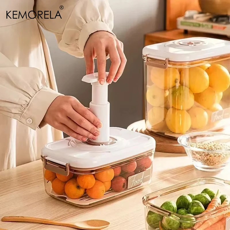 1 Caixa de Armazenamento a Vácuo para Alimentos, Hermética, Grande Capacidade, Transparente, com Bomba de Vácuo para Cozinha