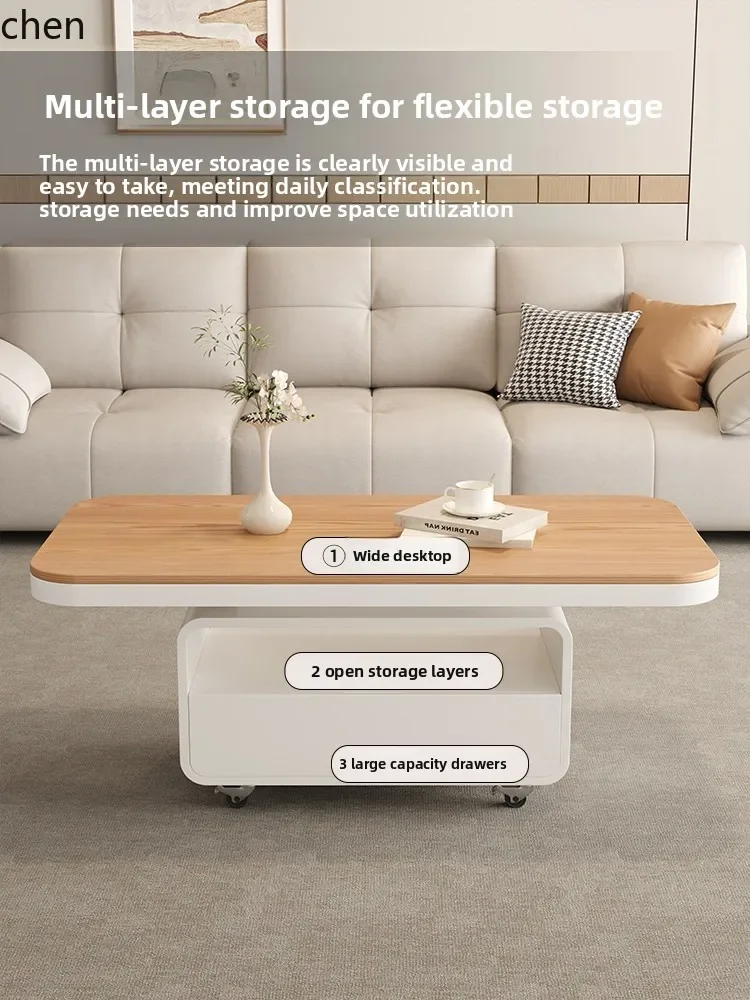 YFY  Home Living Room Small Apartment Sofa Side Table with Wheels  Wood Color Square Solid Wood Coffee