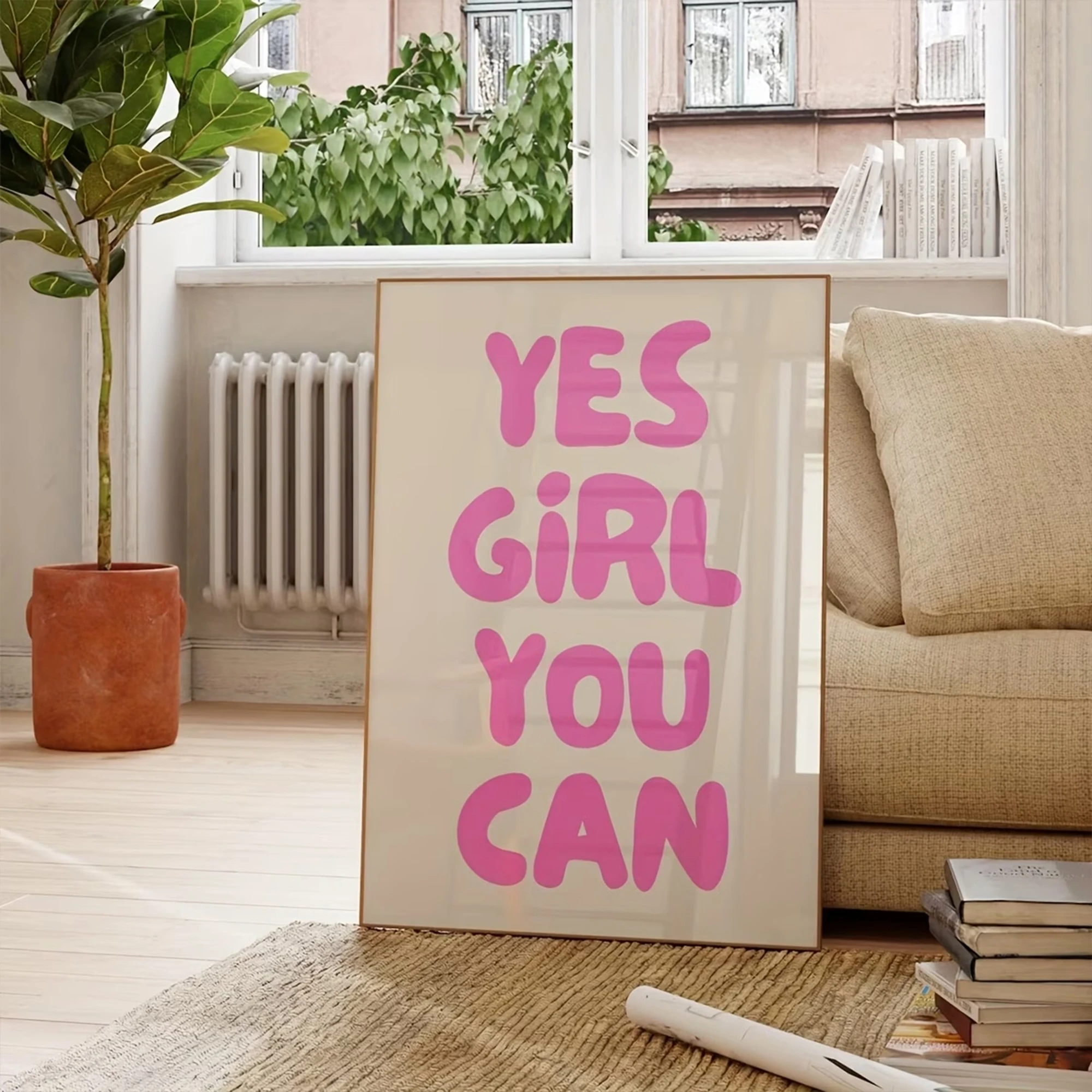 Modern Yes Girl You Can Bubble Pink Wall Art Print Canvas Painting Poster Picture For Living Room,Bedroom Home Decor