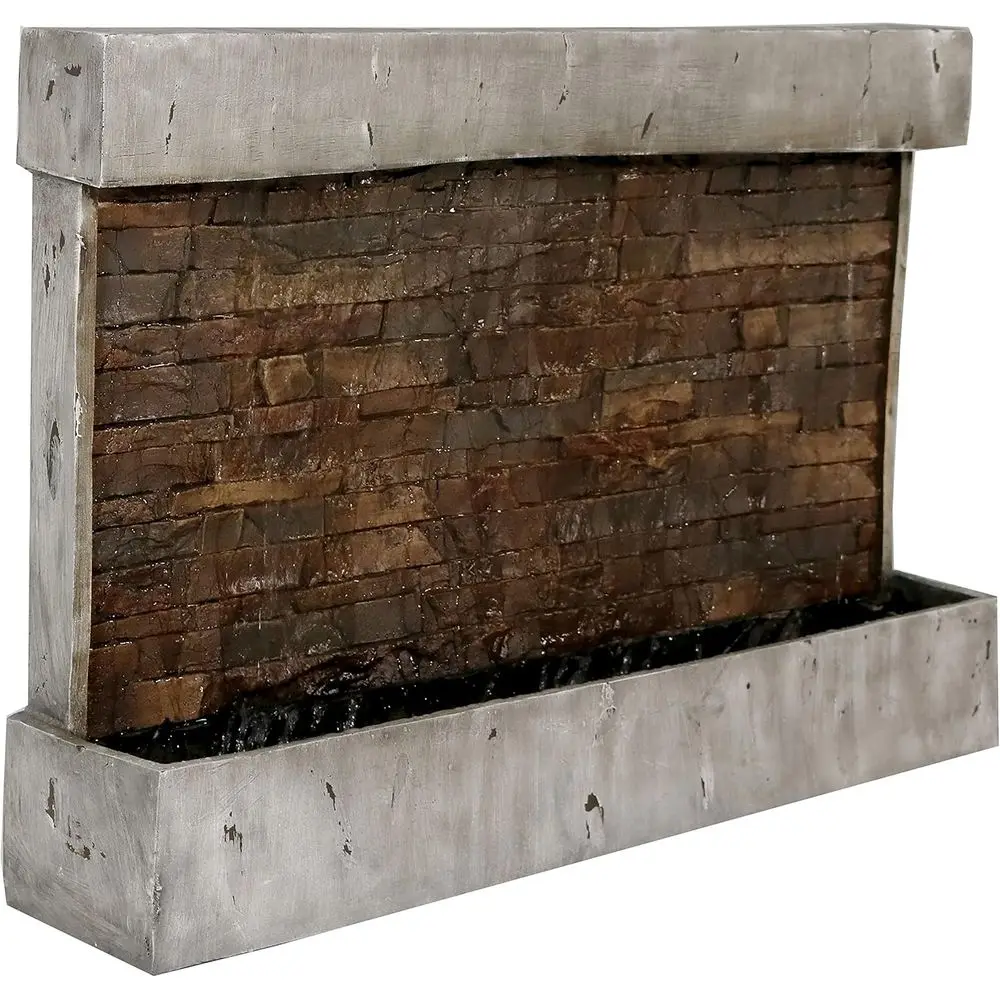 

24-дюймовый уличный фонтан из полирезины в горном стиле с коричневой чашей объемом 3 галлона - электрический погружной насос