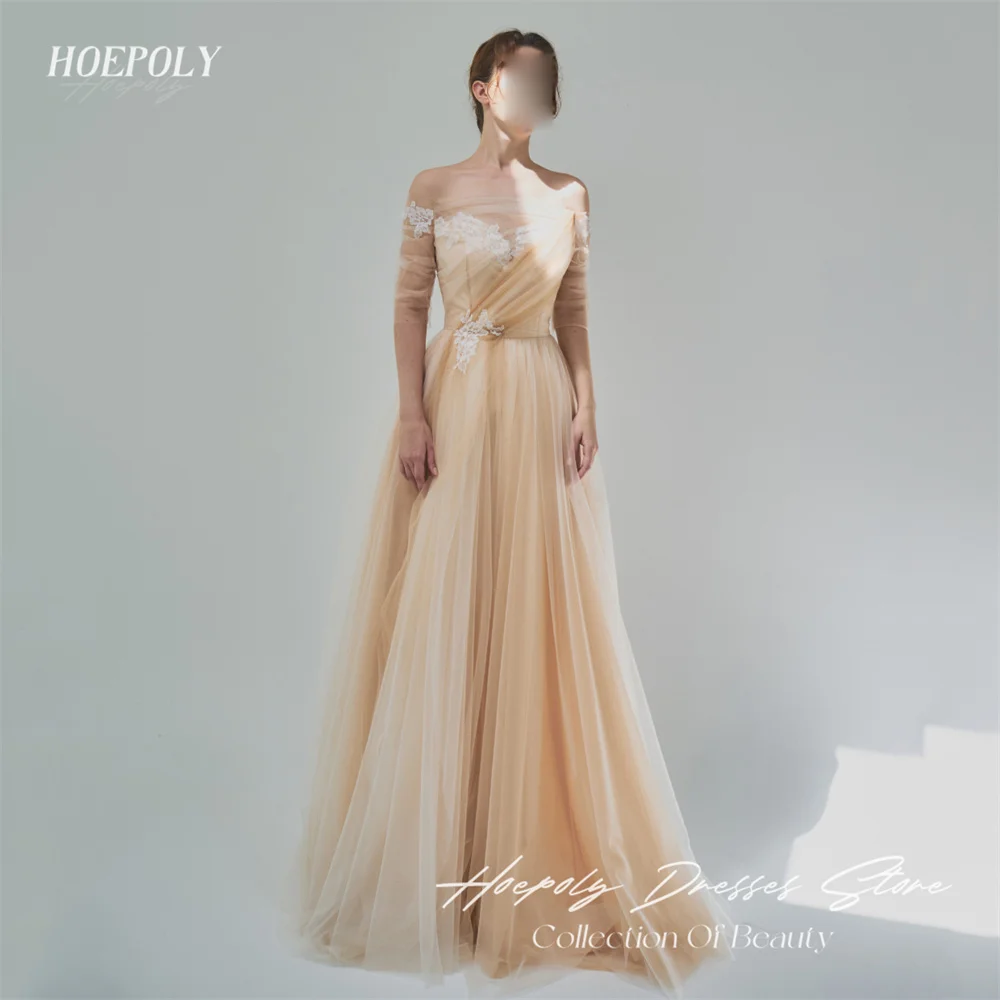 

Hoepoly Formal Strapless Off The Shoulder Flowers Pleat A Line Evening Dress Floor Length Classy Elegant Prom Gown 프롬드레스