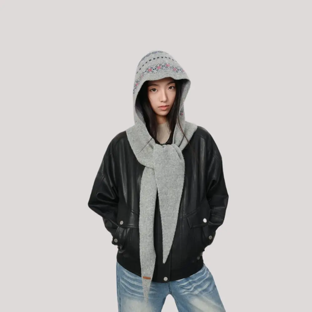 Warm Pullover Hat Jacquard Balaclava Hat Scarf Cap Fair Isle Style Knitted Hat Beanie Simple Ear Protection Hat Female/Girls