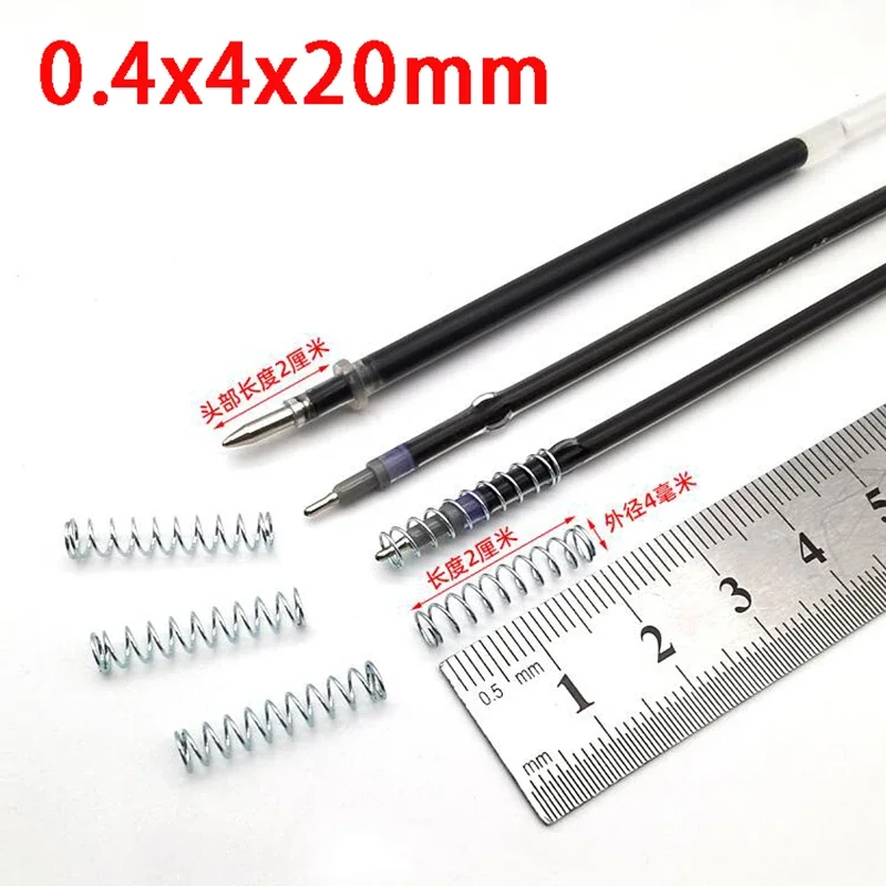 100PCS Galvanized Steel Ballpoint Pen Refills Small Compression Springs 0.4*4*25mm for Ball Point Pen Refilling