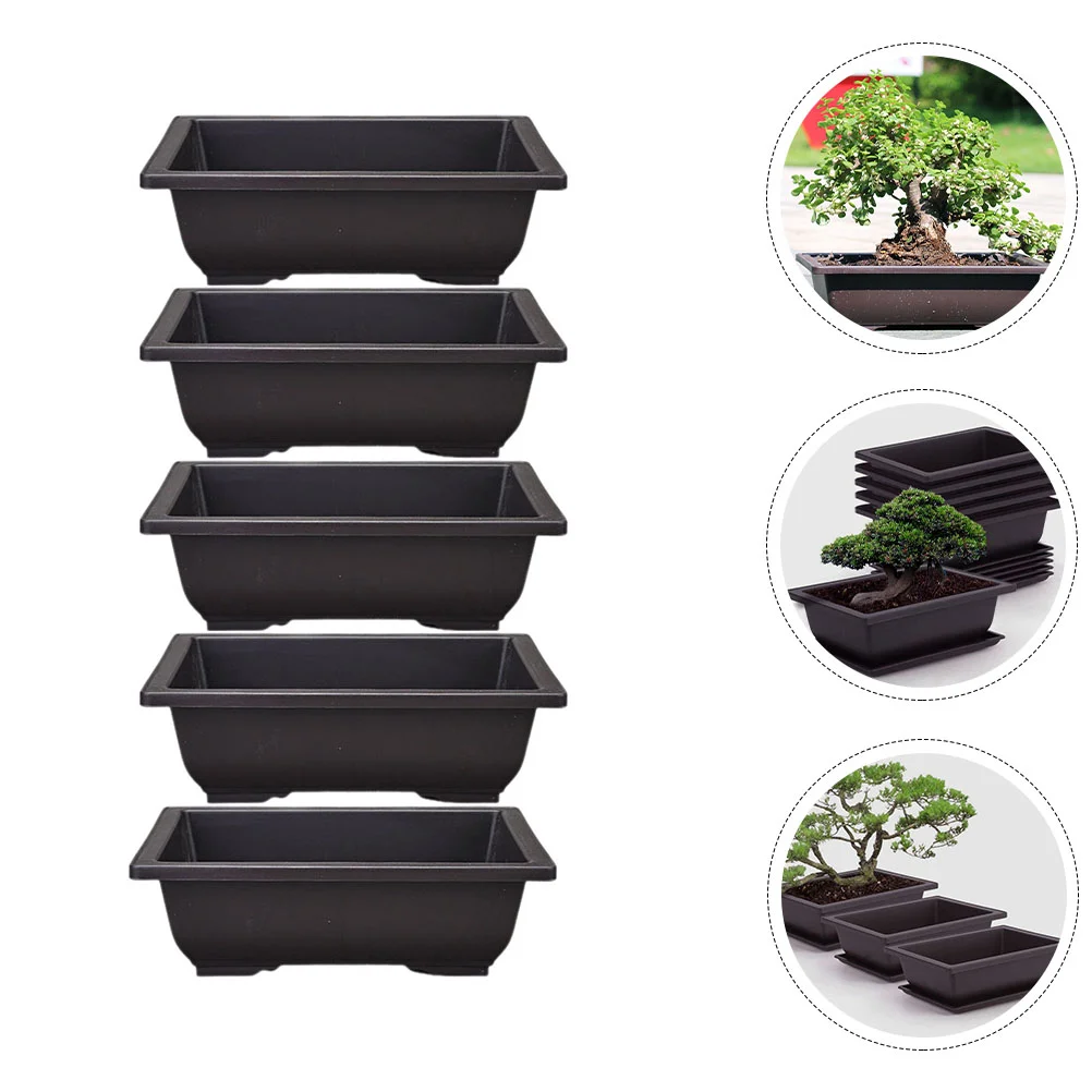 5pcs Bonsai Planting Pots Rectangular Planter Flower Planting Containers No Trays Rectangular Flowerpot
