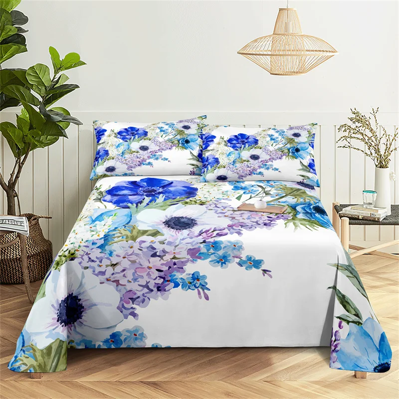 

Bedding Sets Blue Flower Bed Sheet Fashion Design Double Flat Sheet Boys Girls Bed Sheet Set Bed Sheets and Pillowcases